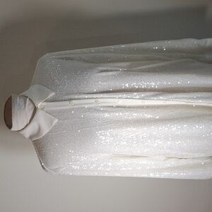 Cato Sequin Button Down Shirt Winter White Size 14/16W Collared Long Sleeves